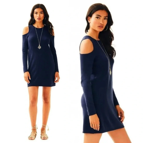 Lilly Pulitzer Faire Sweater Dress Medium Cotton Modal Wool Blend Cold Shoulder - Picture 1 of 11